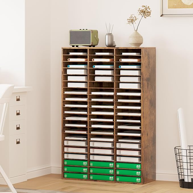 EasyPAG 60 Compartments Wooden Literature Organizer with Adjustable Shelves, 30000 Sheets Capacity Paper Organizer, Classroom Mailbox and Mail Sorter for Teachers and Office, Archaize - Image 5