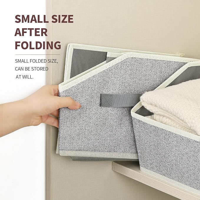 Storage Bins for Shelves - Large Trapezoid Closet Shelf Organizer, Fabric Organization Bins with Handles, Storage Baskets for Clothes, Towel, Purse, 4 Pack, Light Gray - Image 4