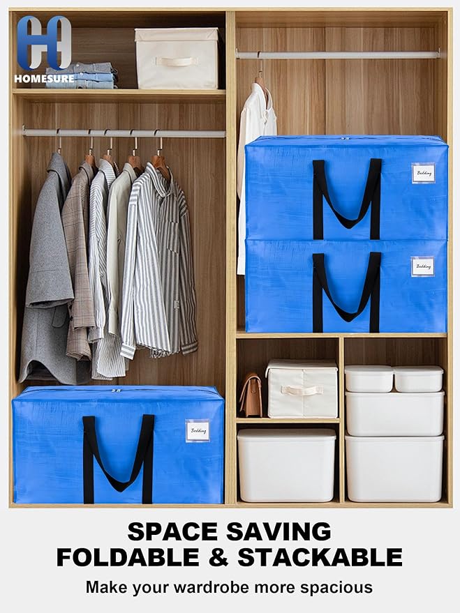 HOMESURE Supports 200lbs Heavy Duty Moving Bags - Strong Zipper & Wrap-Around Handles - Water-Resistant Storage Totes, Durable Alternative to Moving Boxes - 40 Pack - Sky Blue - Image 6
