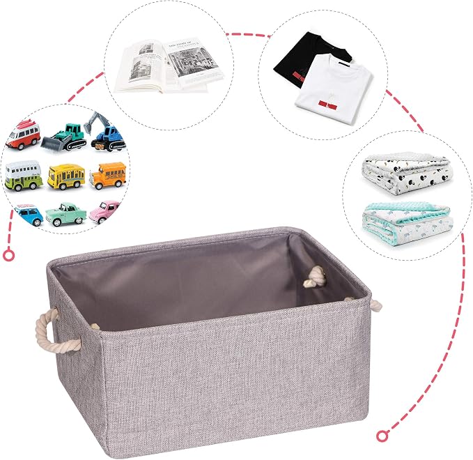 TENABORT 5 Pack Large Storage Basket Bin, Foldable Storage Cube Box Canvas Fabric Collapsible Organizer with Handles for Closet Home Office Clothes Shelf, Grey - Image 5