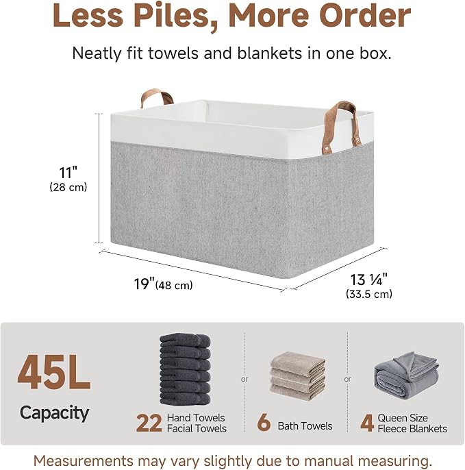 StorageWorks Fabric Storage Bins, Gray and White, Extra Large, 2-Pack | With Reinforced PU Handles, Metal Frame, Collapsible, Storage Basket for Shelves, Closet, Holds Clothes, Towels, Blankets - Image 6
