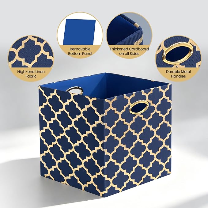 Posprica 13x13x13 Storage Cube Bins, Collapsible Storage Bins Fabric Storage Cubes Organizer Baskets Box Drawers for Shelves, Closet, Wardrobe, Bookshelf Blue/Gold Lantern, 4 Pack - Image 3