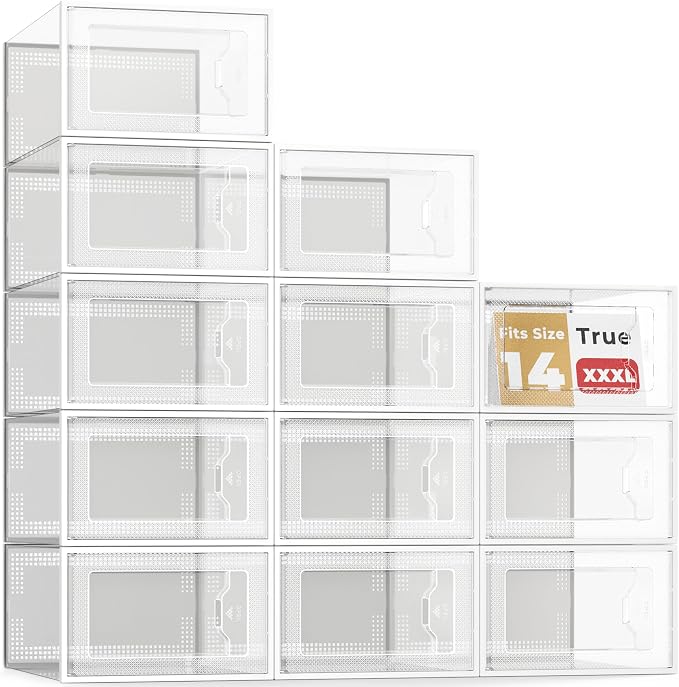 XXX-Large Fit Size 14 Shoe Storage Box, Clear Plastic Stackable Shoe Organizer for Closet, Shoe Rack Sneaker Container Bin Holder for Entryway, Closet, Under Bed by SEESPRING