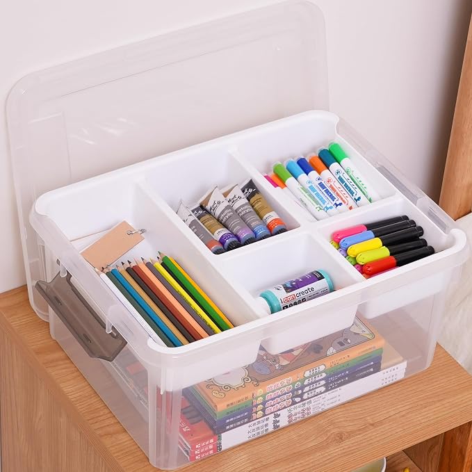 Citylife 17QT 2Packs Clear Craft Organizers and Storage Box with Tray | Stackable Art Supply Organizer Storage Bins with Lids for Beads, Markers, Sewing, Tools, Playdoh, Coloring Books, Made in USA - Image 8