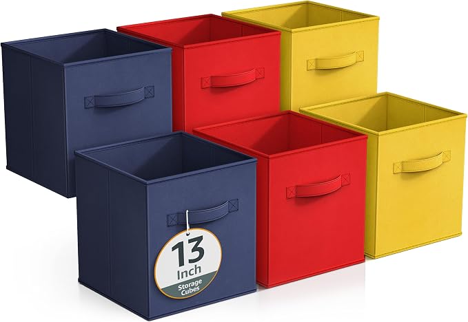 Sorbus Fabric Storage Cubes - 6 Foldable Storage Bins for Organizing Pantry, Cubbies, Toy Box - Clothes Storage & Closet Organizer - 13 Inch Collapsible Cube Baskets for Shelves with Handle by Sorbus