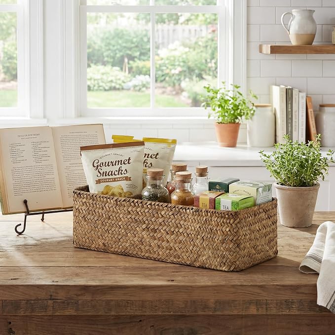 StorageWorks Toilet Paper Basket, 3-Section Toilet Tank Basket, Seagrass | Wicker Basket, Toilet Paper Storage for Back of Toilet Tank, Woven Baskets for Shelves, Wicker Baskets with 3 Compartments - Image 7
