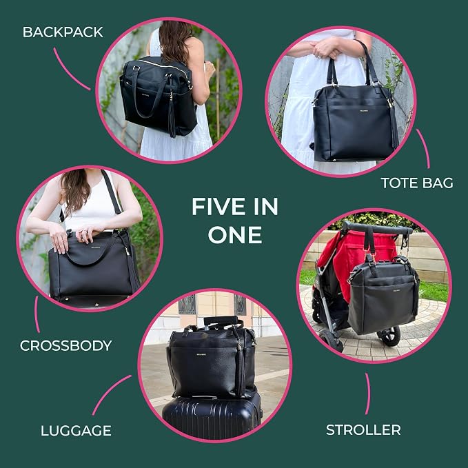 Large Diaper Bag Backpack, Vegan Leather Diaper Travel Tote Bag with Changing Pad and Stroller Straps - Image 3
