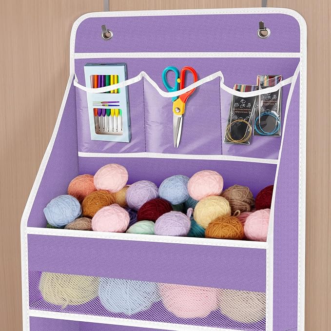 Univivi Fabric Over the Door Organizer for Baby Nursery, Purple, 6-Shelf | Door Storage with Large Capacity Breathable Mesh Pockets, Over Door Hanging Organizer for Baby Essential, Bedroom, and Dorm - Image 4