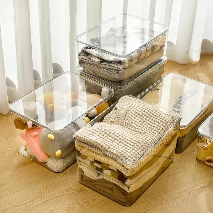 4-Piece Set,Plastic Clear Storage Bin with Lid,Large Storage Containers,Lidded Storage Boxes for Books, Clothes, Toys, Cabinets (clear 4XL) - Image 4