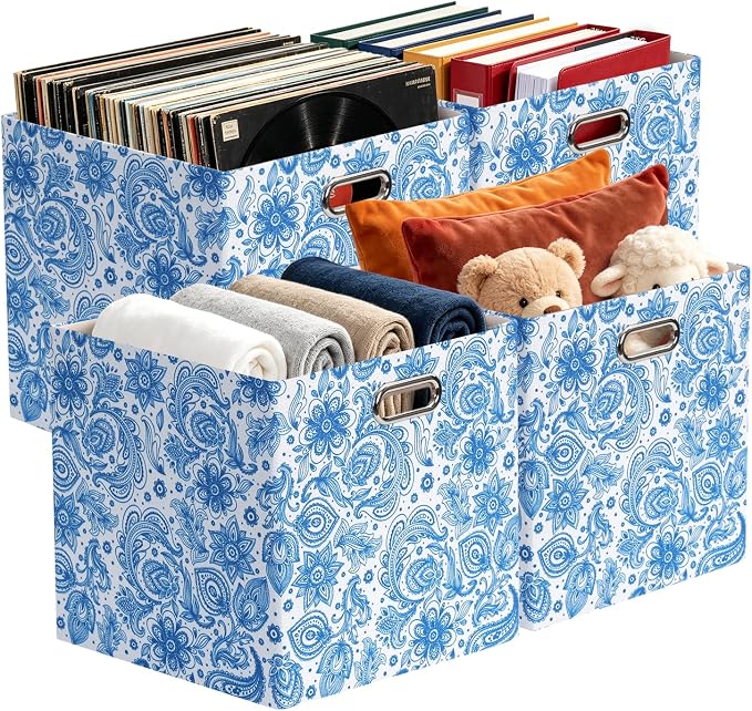 Posprica Cube Storage Bins Fabric Storage Cubes, 13 Inch Collapsible Cubby Storage Bins for Cube Organizer, Decorative Storage Boxes for Shelf Closet Organizer Nursery Toy Storage(Celadon blue) by Posprica