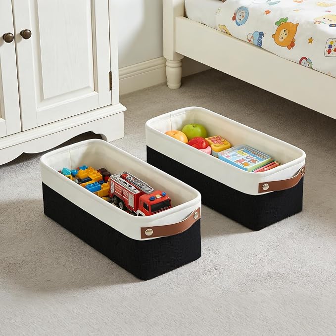 Small Fabric Storage Baskets, 15x6x5 inch Narrow Storage Bins 4-Pack Long Storage Basket for Organizing with Handles, Decorative Basket for Closets, Shelves, Toilet Paper, Black - Image 7