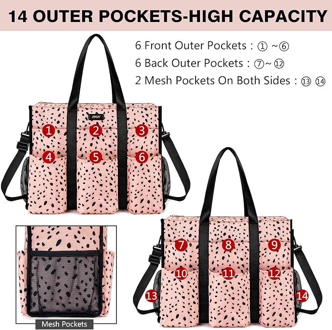 IBFUN Utility Tote Bag with 24 Pockets, Large Teacher Travel Tote for Women | Large Work Tote Bag 2pcs with Zipper for Travel Daily School Teacher Nurse, Large Lightweight Laptop Shoulder Bag Handbag - Image 5