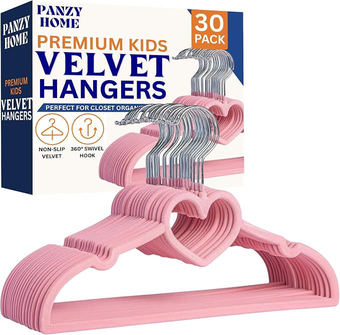 30 Pack Kids Velvet Clothes Hangers, Non-Slip Clothes Hangers for Infant and Toddler, Ultra-Slim Space Saving for Nursery Closet Organisation by Unknown
