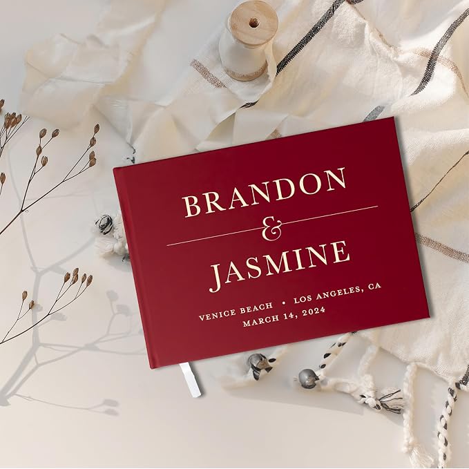 Personalized Wedding Guest Book w/Names, Date, and Address, Custom Hardcover Guest Book for Wedding Reception, Blank Pages for Signing - Navy Blue - Image 7