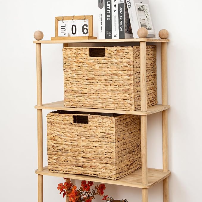 Storage Baskets，Wicker Baskets,Hyacinth Basket For Shelf,Folding 2 Packs Handmade Woven, Seagrass Baskets,Shelf Baskets For Storage Toys Books And Clothes and Other What You Want - Image 3