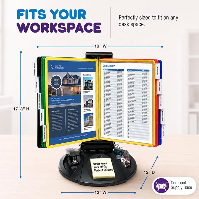 Ultimate Office AdjustaView Supply Base Desk Reference Display Organizer CL | 5 Adjustable Viewing Angles PLUS Functional Supply Storage Base, 10 Letter Size EZ-Load Color Pockets, Easy No Tool Assembly - Image 5