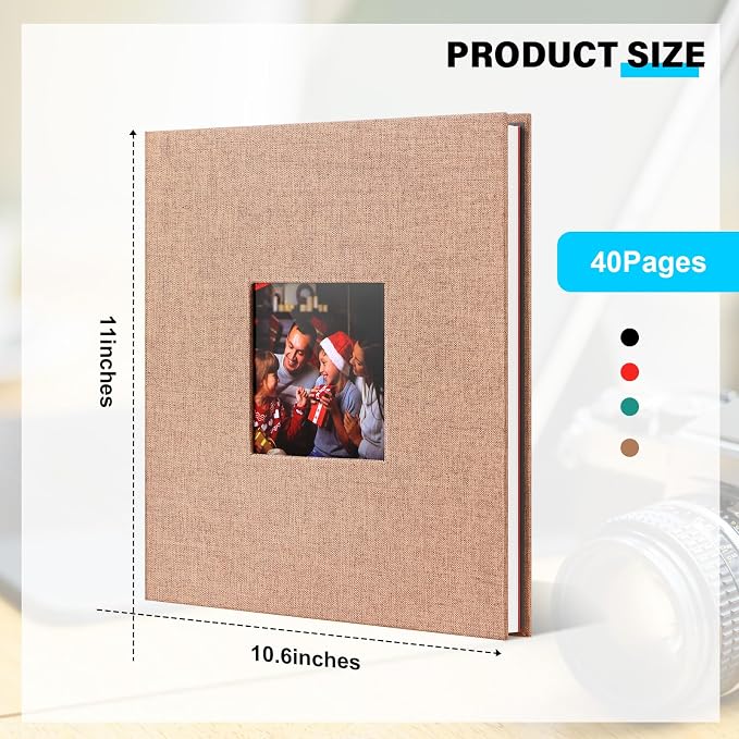 Sieral 4 Pcs Large Photo Album 10.6 x 11" Self Adhesive Scrapbook Album for 4x6 5x7 8x10 Pictures 40 Pages DIY Linen Cover Memory Album Photo Book for Family Travel Wedding Gifts - Image 2
