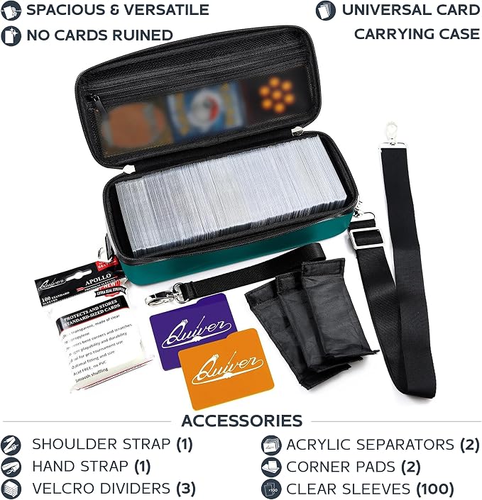 Teal Bolt Card Carrying Case fits PM Cards and other TCG Games - Storage Bag for Playing/Trading Cards and Deck Box (Straps, Dividers & 100 Apollo Card Sleeves) | Fits 800+ cards, PU leather, adjustable velcro dividers, shoulder strap, 100 Apollo sleev... - Image 3