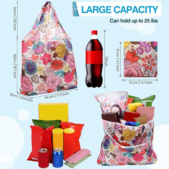 Paterr 50 Pack Reusable Grocery Bags Foldable Shopping Tote | Washable Lightweight Bags Bulk with Handles for Women Summer Beach Travel Market Gift - Image 4