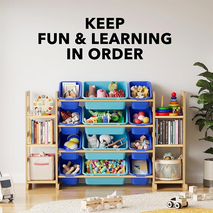 SpaceAid Toy Storage Organizer with 6 Shelves and 12 Bins, Toy Organizers Storage Bookshelf, Kids Bin Shelf Toys Box Bookcase for Bedroom Playroom Organization Room Decor, Blue and Navy Blue - Image 6
