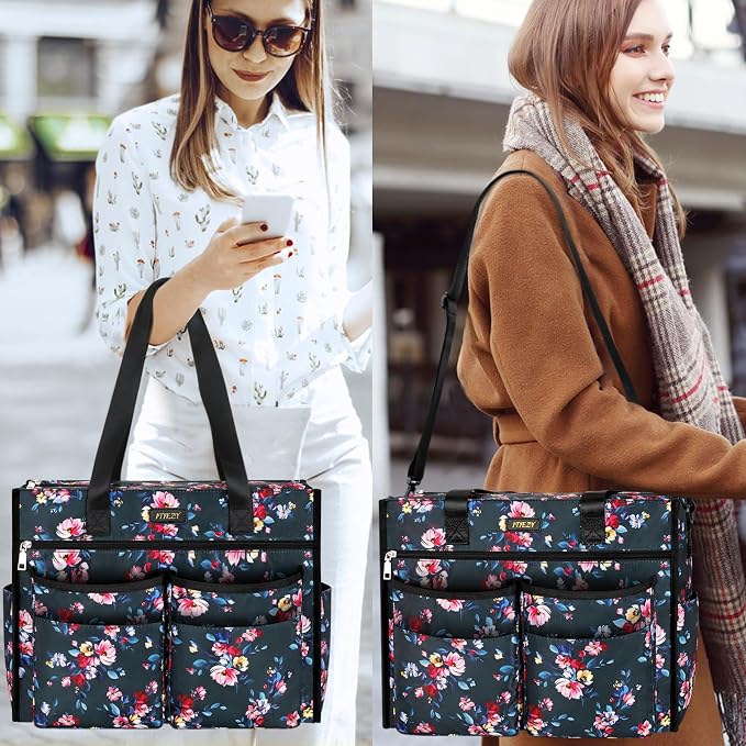 ITIEZY Large Utility Tote Bag for Women with 18 Pockets, Waterproof Teacher Nurse Bags with Zipper for Everyday Travel Work - Image 2