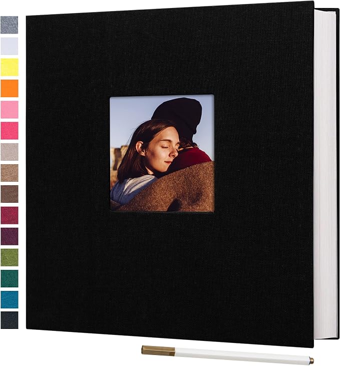 Large Self Adhesive Photo Album 80 Pages, Linen cover, Black | Photo Album Self Adhesive 4x6 5x7 8x10 Pictures, Linen Cover DIY Scrapbook Albums for Family, Wedding, Baby, Anniversary by potricher