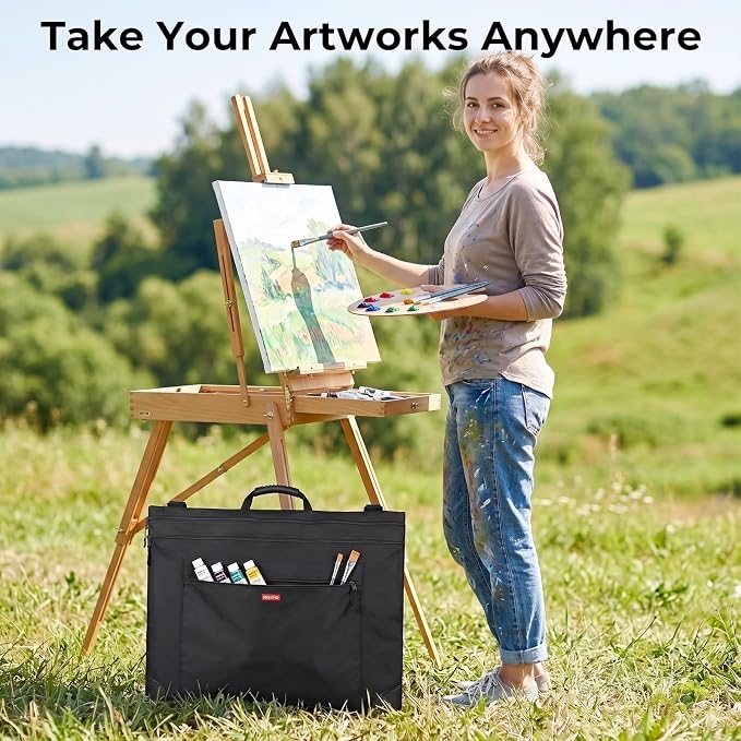 Nicpro Light Weight Art Portfolio Bag, 36x48 Extra Large Art Portfolio Case | with Detachable Shoulder Strap, Leather Corners, Carrying Storage Case for Artwork, Canvas, Poster, Sketching and Drawing - Image 2