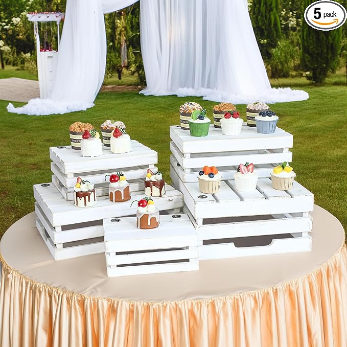 Large Wooden Crates, Set of 5 Wood Crates with Handles, Rustic Whitewashed Farmhouse Wooden Crate for Display, Wedding Birthday Home Party Living Room Kitchen Decoration by JUMBOHUMBLE