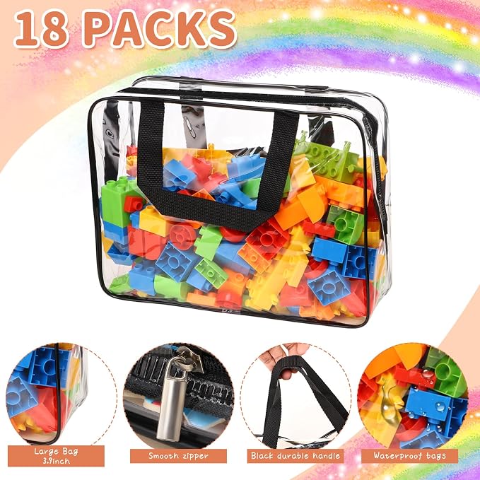 18 Packs Large Toy Storage Bags with Labels, Waterproof Clear Pvc Storage Bags for Toys, Travel Organizer Bags with Zipper Closure for Puzzles, Building Blocks, Kids' Books - Image 3