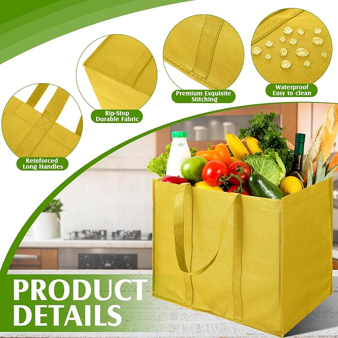 Hillban 30 Pack Large Reusable Shopping Bags Bulk | Heavy Duty Foldable Grocery Bags 16 x 13 x 10 Inch, Washable Portable Storage Totes with Reinforced Handles - Image 5
