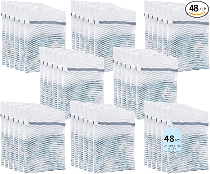 48PCS 12X16IN Laundry Bags Mesh Wash Bags for Strong Zipper | Upgraded Honeycomb and Fine Mesh Design Delicate Laundry Bag for Clothes, Bras,Socks,Travel Organization by SUOSEC