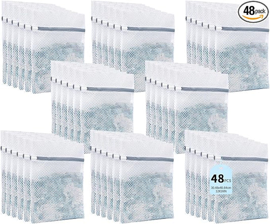 48PCS 12X16IN Laundry Bags Mesh Wash Bags for Strong Zipper | Upgraded Honeycomb and Fine Mesh Design Delicate Laundry Bag for Clothes, Bras,Socks,Travel Organization by SUOSEC