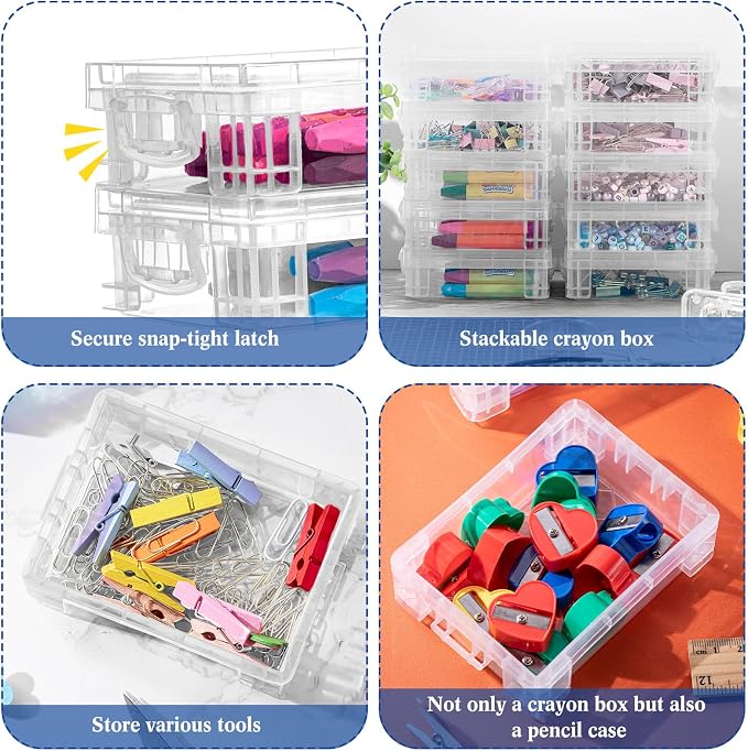 Suzile 80 Pcs Plastic Crayon Box with Lid Clear Crayon Organizer Stackable Storage Containers Bulk Pastel Holder Case for Office School Classroom Supplies Pen Pencil Art Crafts - Image 3
