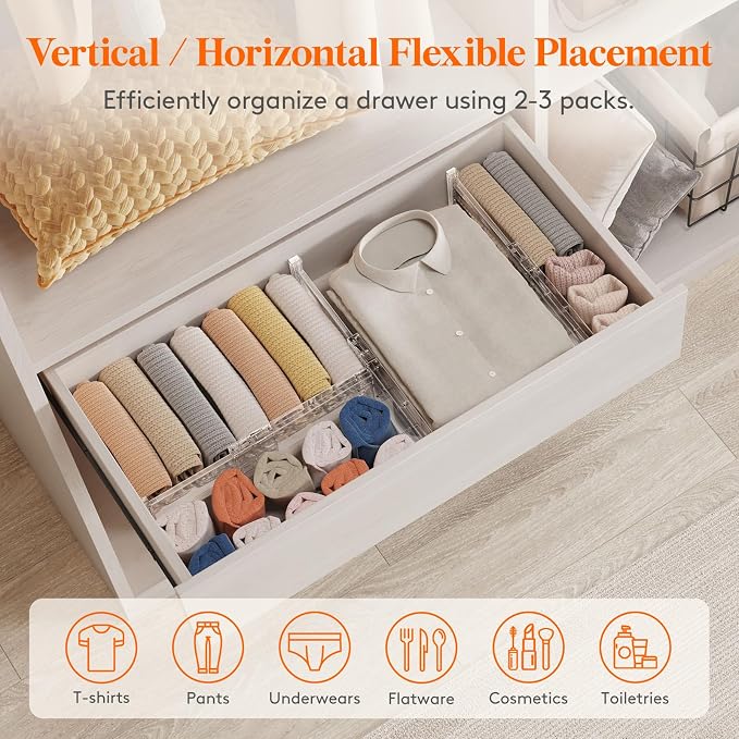Lifewit 4" High Upgrade Drawer Divider, Adjustable Drawer Organizer Clothes | 12 Pack 11-17" Expandable Clear Plastic Drawer Separator for Dresser, Kitchen, Closet, Nursery, Office Organization & Storage - Image 4