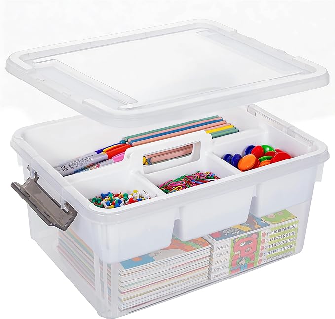 Citylife 17 QT Clear Craft Organizers and Storage Box with Handled Tray | Stackable Art Supply Organizer Storage Bins with Lids for Craft, Beads, Markers, Sewing, Tools, Playdoh, Coloring Books, by CITYLIFEHomeOrganization
