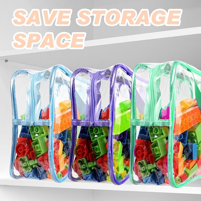18 Packs Large Toy Storage Bags with Labels, 6 Colors Clear PVC Toy Storage Organizer with Zipper, Waterproof Reuseful Clear Organizer Bags for Building Blocks, Puzzles, Kids Books, Board Game - Image 5