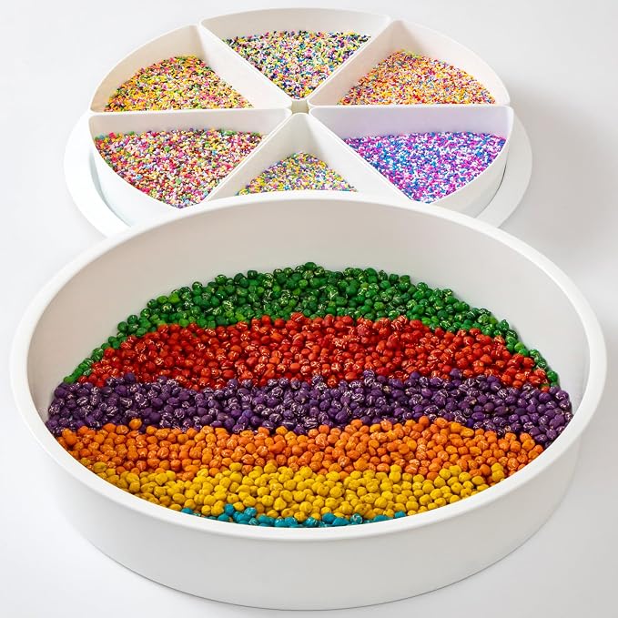 Round Sensory Bin with Lid for Play and Educational Activities | Large (16.9") - Sealable with 6 Removable Storage Dividers by Odoorgames