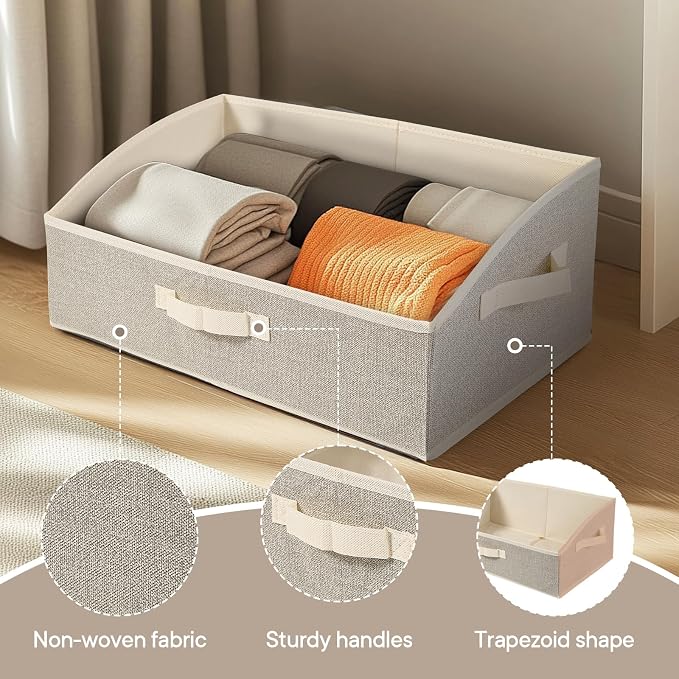DAYARD Fabric Bins [3-Pack], Trapezoid Storage Bins with Handles, Foldable Baskets Storage Boxes for Shelves, Closet, Bookshelf, Organizer Containers, 20 x 11 x 8 inch Beige… - Image 2