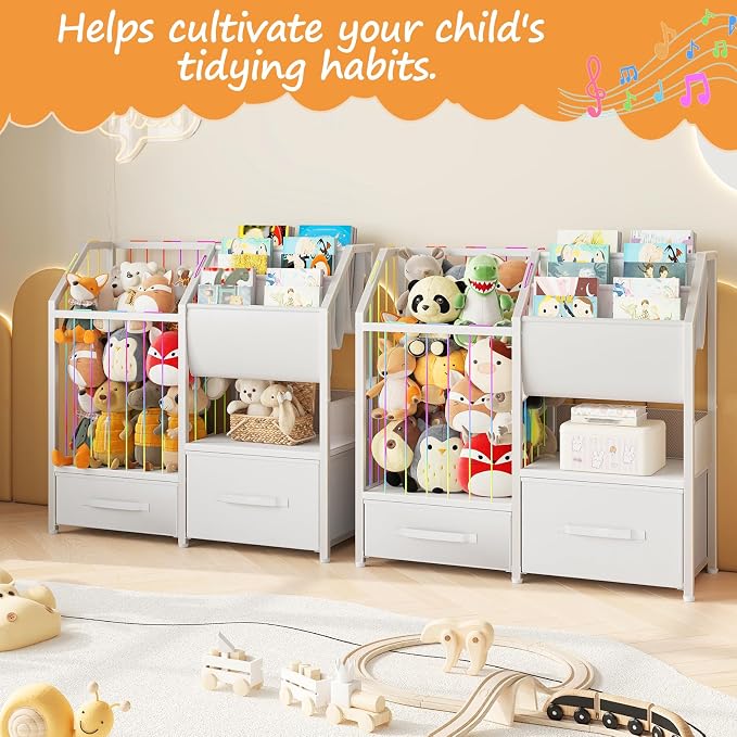 HOOBRO Kids Bookshelf and Toy Storage Organizer, Stuffed Animal Storage with Sling Bookshelf and Non-Woven Fabric Drawers, Children Bookcase for Nursery, Playroom, Kids Room, White WT37CW01 - Image 4