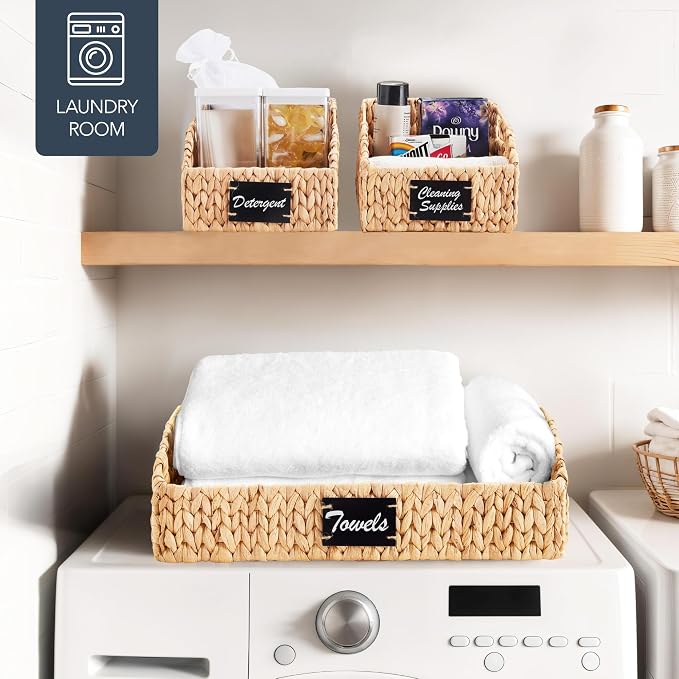 Best Choice Products Water Hyacinth Pantry Storage Baskets, Wicker Baskets w/Built-in Handles, Handwoven Shelf Baskets for Organizing, Pantry Organizers and Storage, 3-Pack - Natural - Image 8
