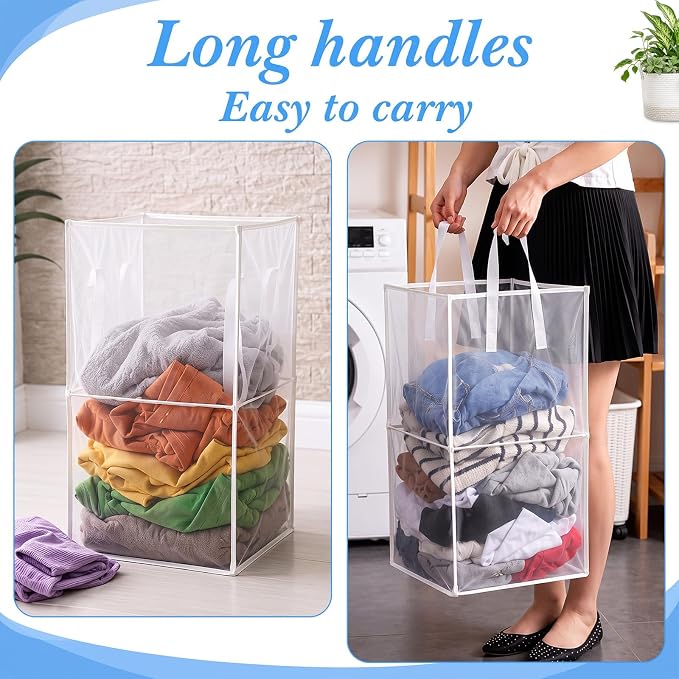 Zopeal 3 Pack Collapsible Mesh Laundry Basket, White, Double-layer | 13 Inch Square with Handles, Portable Foldable Hamper, Mesh See-through, Space Saving for Dorm Bedroom Laundry Room - Image 4