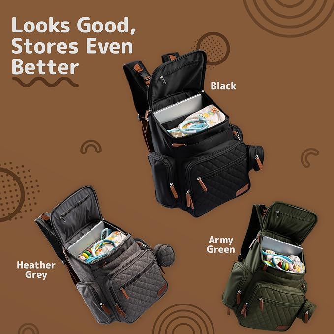 Large Diaper Bag Backpack for Mom & Dad | Unisex Baby Travel Bag | 15 Pockets | Changing Pad | Stroller Straps | Stylish & Washable | Newborn Essentials | Army Green - Image 7