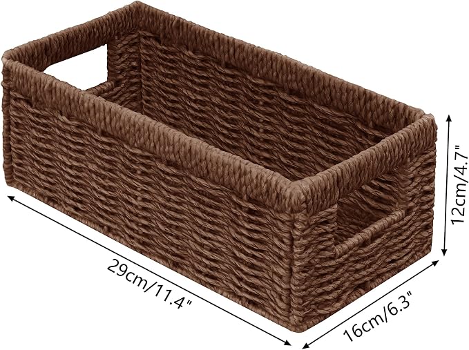 Wicker Storage Basket, Set of 2 Hand Woven Wicker Baskets for Organizing with Handles, Decorative Small Storage Bins for Countertop Toilet Paper Basket for Toilet Tank Top, Shelves, Brown - Image 2