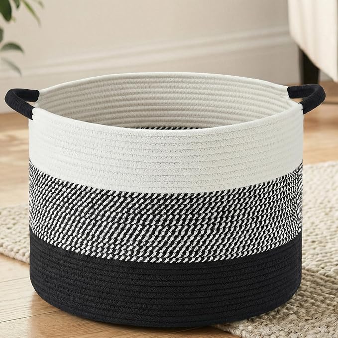 Artfeel 70L Large Cotton Rope Basket, Decorative Woven Blanket Storage for Living Room, Boho Toy Storage & Toy Box for Kids, Versatile Laundry Basket & Nursery Hamper for Blankets(Black) by Artfeel