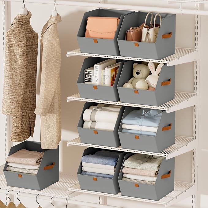 Fabric Closet Storage Cubes - 8 Pack Square Storage Bins with Dual Handles for Clothes, Towels, Toys, Cube Storage Organizers for Bedroom, Nursery, Shelves, Closet, Small Spaces, Grey - Image 8