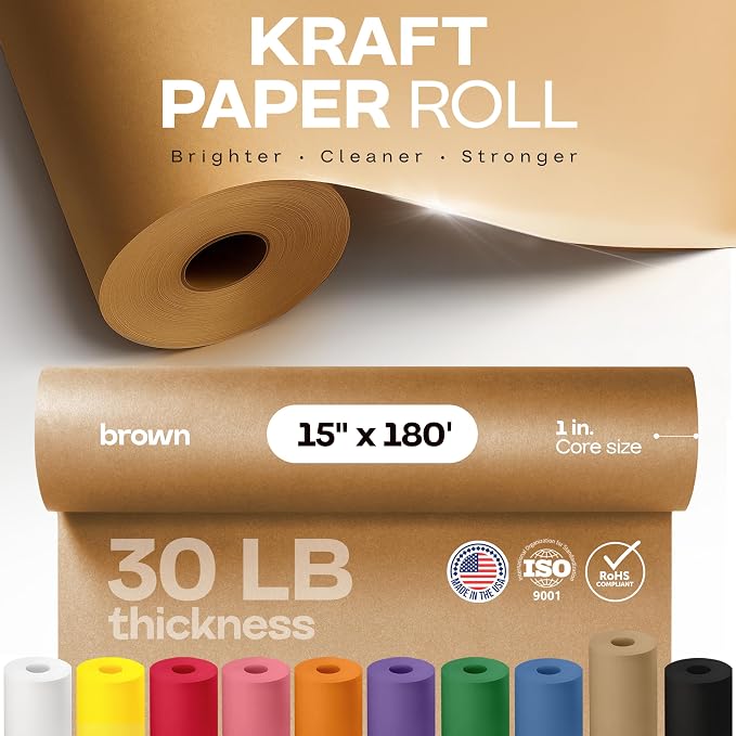Brown Paper Roll 15" x 2160" (180 feet) - USA-Made Kraft Paper 30lb Thickness for Packing, Moving, Shipping, Wrapping, and Crafts/Arts - 100% Recycled Natural Material by IDL Packaging - Image 4