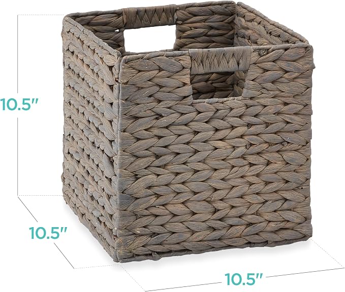 Best Choice Products 10.5x10.5in Pack of 5 Cube Storage Baskets, Water Hyacinth Multipurpose Collapsible Organizers, Handwoven Laundry Totes for Laundry, Living Room, Kids Room & Nursery - Gray - Image 2