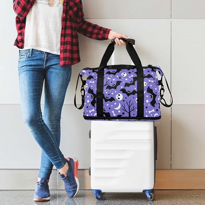 Travel Duffel Tote Bag Bats Satellites Skulls and Trees Sports Duffel Bag with Wet Pocket Weekender Overnight Bag for Women Men Gym Bag, Carry On Bag Hospital Bag for Labor and Delivery - Image 6