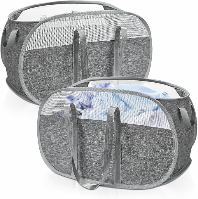 2 Pack Large Collapsible Laundry Baskets 74L Pop Up Laundry Hamper with Reinforced Handles Durable Foldable Laundry Hamper for Home Laundry by BOSNONA