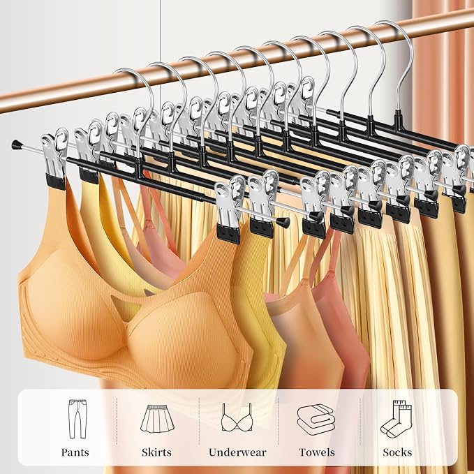 60 Pack 12 Inch Heavy Duty Pants Skirt Hangers with Clips,Black | Metal,Space Saving,Adjustable,Hanger for Jeans Shorts Clothes Slacks Trousers,For Adult,Men,Women,Children,Non Slip - Image 5
